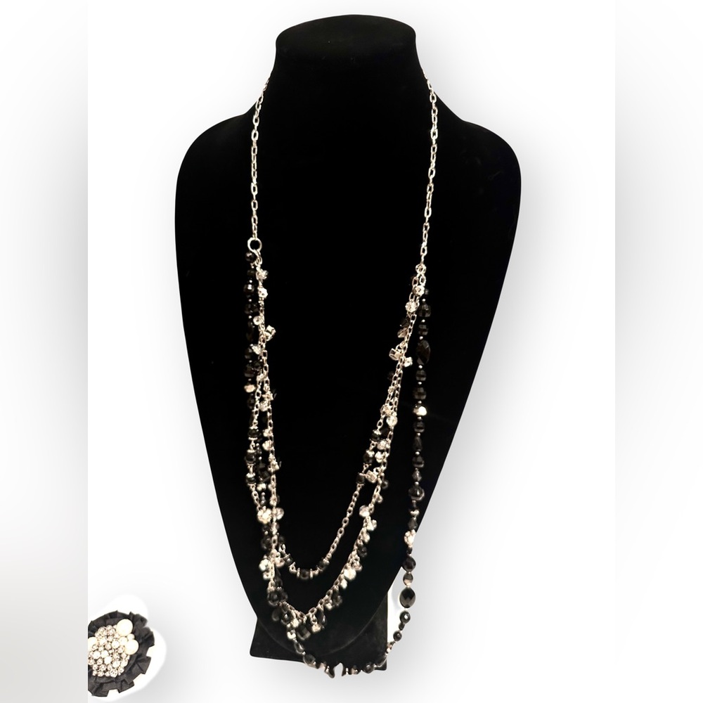 WHITE HOUSE BLACK MARKET Black Bead Pearl & Crystal Necklace w Removable Broach - Picture 11 of 12